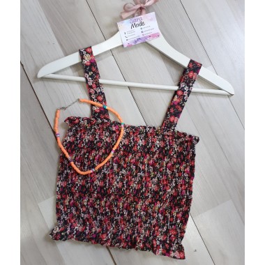 Top arricciato floreale con spalline |