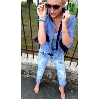 Camicia maniche lunghe blu a righe |