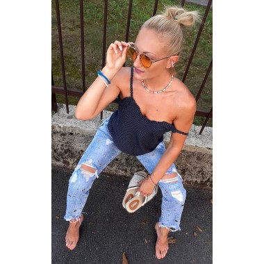 Jeans boy-friend chiaro con strappi |