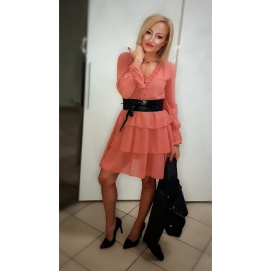 Abito corto rosa a balze | Glassy