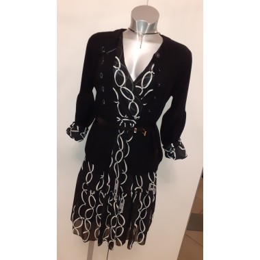 Abito corto a fantasia bianco e nero |