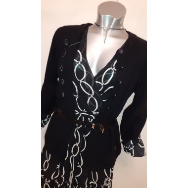 Abito corto a fantasia bianco e nero |