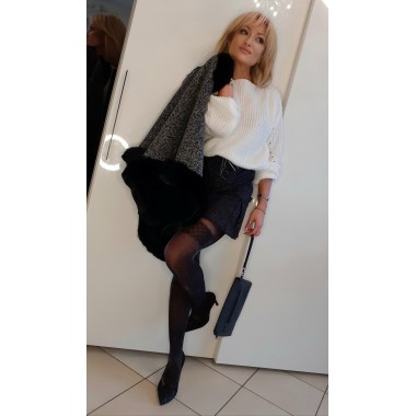 Minigonna a pieghe nera e argento |