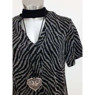 Abito corto grigio e nero a fantasia |