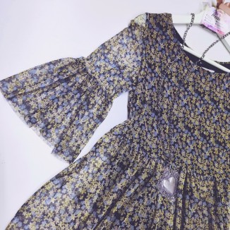 Abito tulle floreale manica a sbuffo |