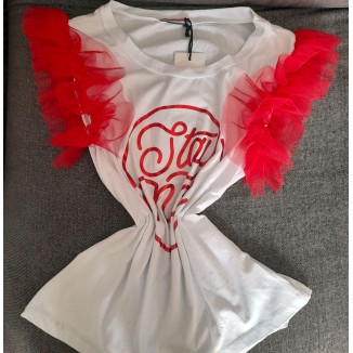 T-shirt con maniche di tulle colorato | Georgette