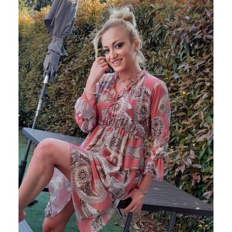 Abito corto con balze e rouge | Viola