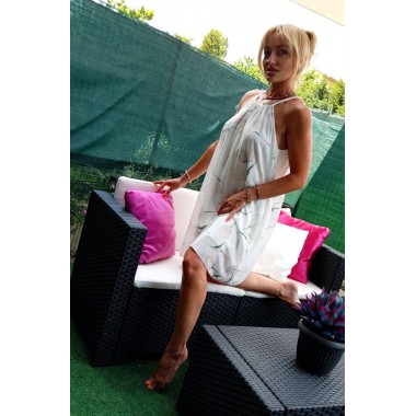 Abito corto bianco con stampa floreale |