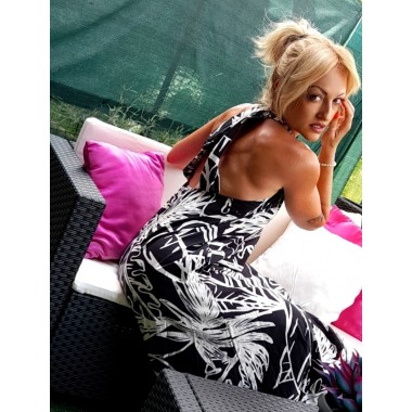 Abito lungo a fantasia bianco e nero |