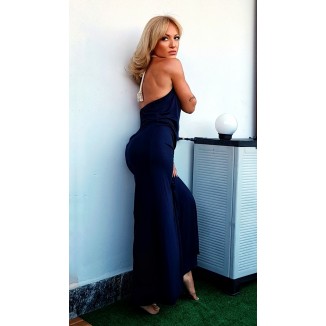 Abito lungo blu con scollatura sulla