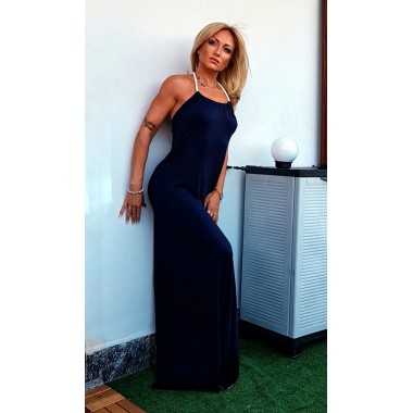 Abito lungo blu con scollatura sulla