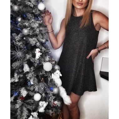Abito corto scampanato con glitter |