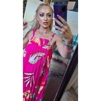 Abito lungo a pieghe fantasia floreale |