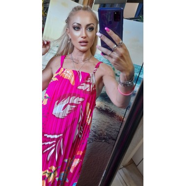 Abito lungo a pieghe fantasia floreale |