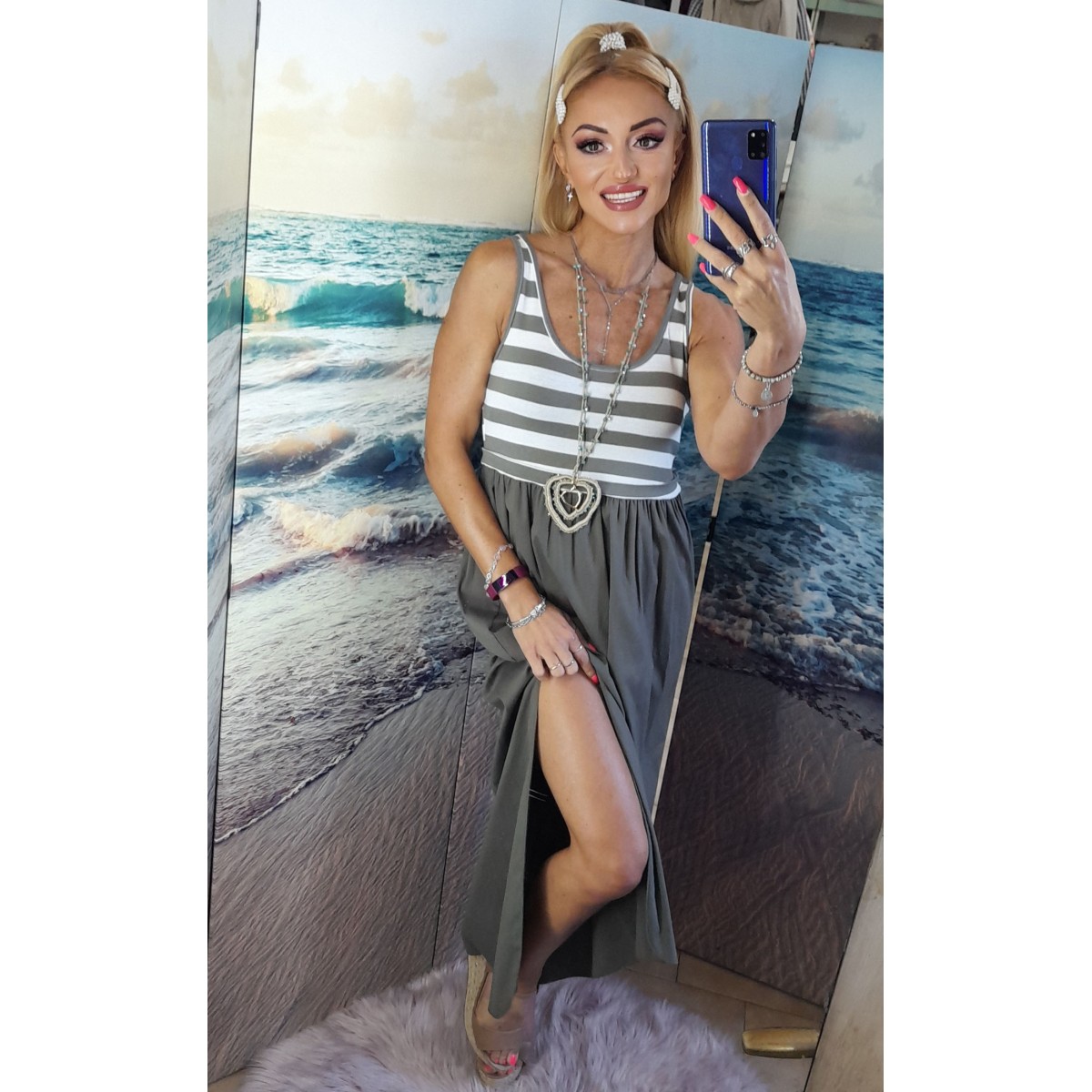 Abito lungo con corpetto a righe | Jinny