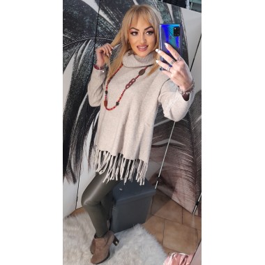 Maglione con collo alto e frange | Cindy