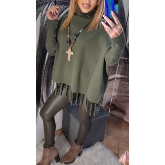 Maglione con collo alto e frange | Cindy