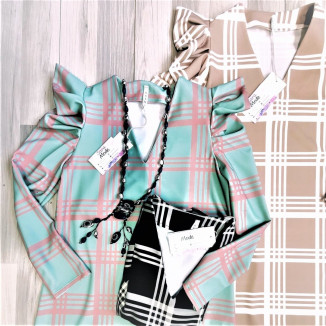 Abito a quadri manica sbuffo | Square