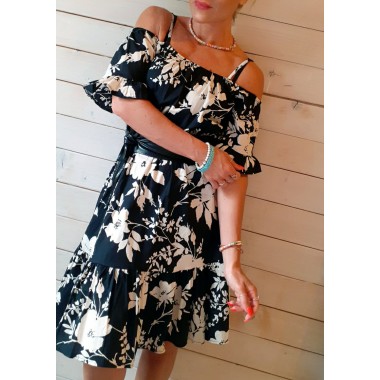 Abito stampa floreale bianco e nero |