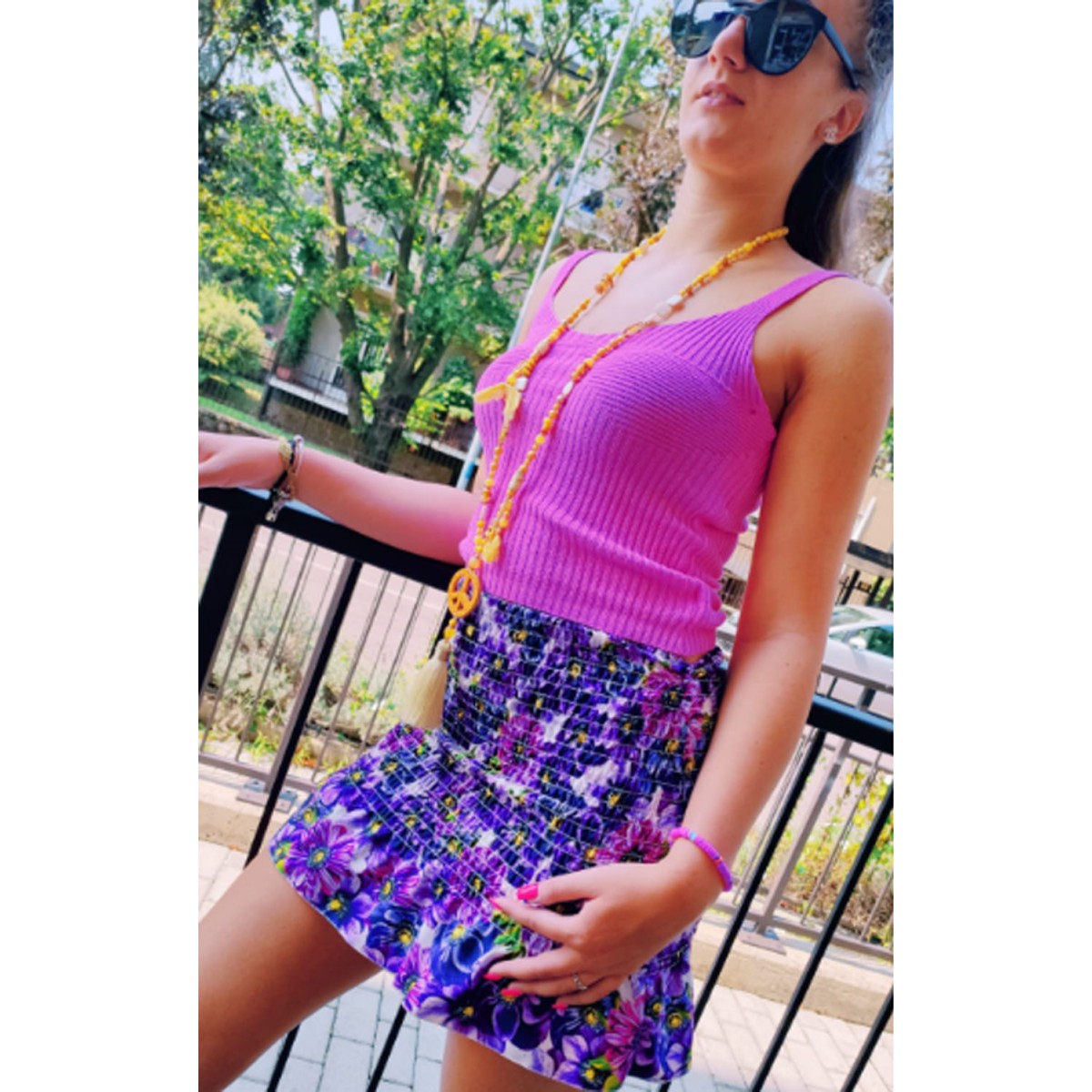 Minigonna arricciata stampa floreale |