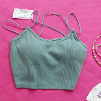 Top corto tinta unita con spalline incrociate | Sally