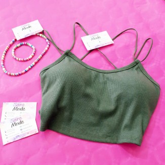 Top corto tinta unita con spalline incrociate | Sally